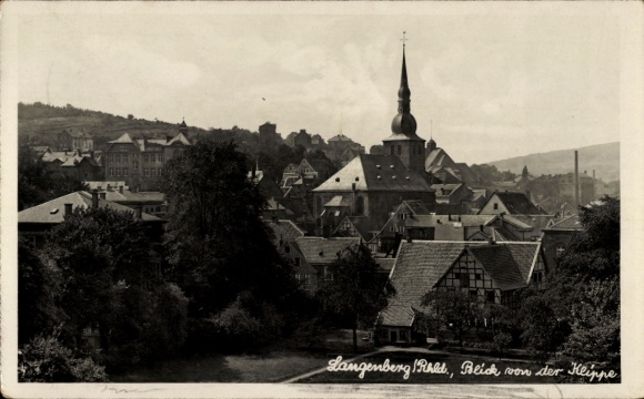 Foto Ak Langenberg Velbert im Rheinland, Blick von der Klippe, Kirche