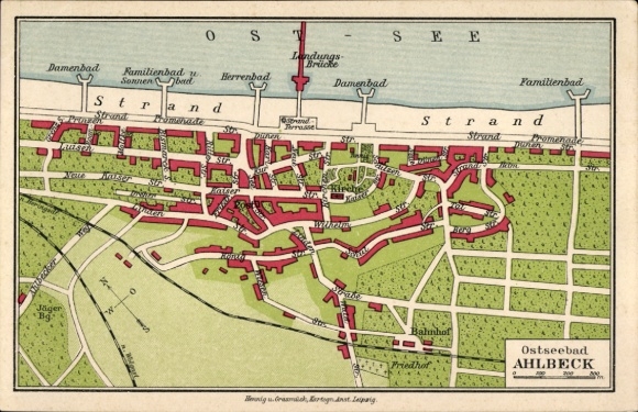 Stadtplan Ak Ostseebad Ahlbeck auf Usedom, Strand, Ostsee, Straßen