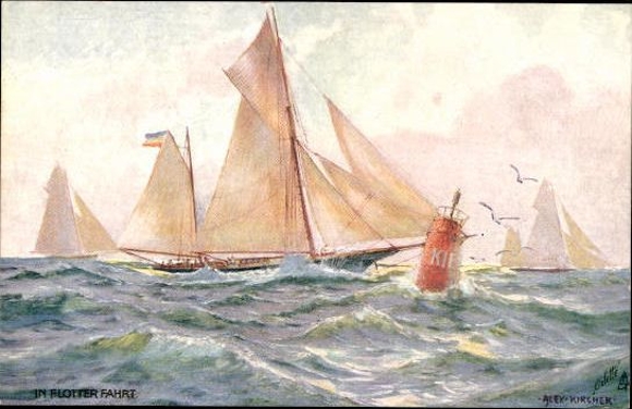 6 Künstler AK im Umschlag Die Kieler Woche von Alex Kircher, Oilette Serie