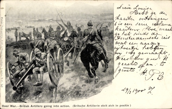 Künstler Ak Südafrika, Burenkrieg, Boer War, British Artillery going into action