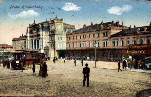 Ak Brno Brünn Südmähren, Ustredni nádrazi, Straßenbahnen, Ceres Speisefett
