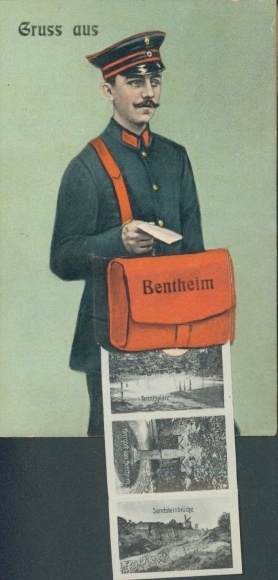 Leporello Ak Bad Bentheim in Niedersachsen, Teilansichten, Sandsteinbrüche, Briefträger