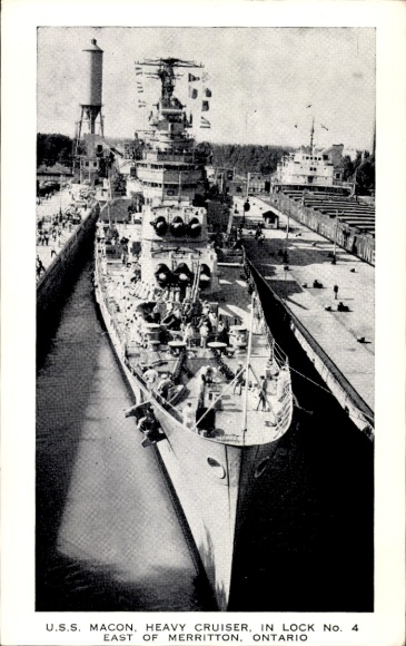 Ak USS Macon, Schwerer Kreuzer, Schleuse No. 4 östlich von Merritton Ontario Kanada