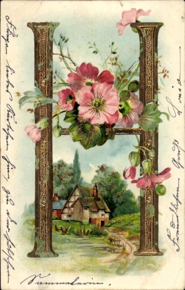 Buchstaben Ak Buchstabe H, Blumen, Haus