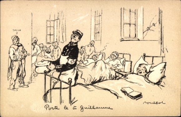 Künstler Ak Poulbot, Porte le a Guillaume, Lazarett, Sanitäter mit Nachttopf