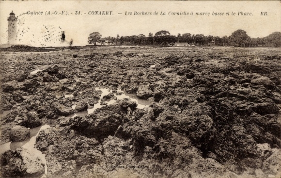 CPA Conakry Guinea, Felsenlandschaft, Leuchtturm