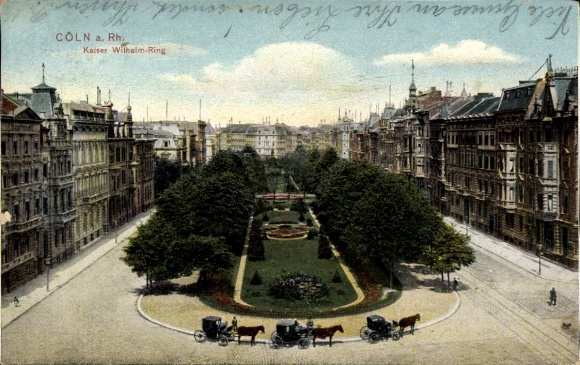 Ak Cöln Köln am Rhein, Kaiser Wilhelm-Ring,  Parkanlage, Pferdewagen