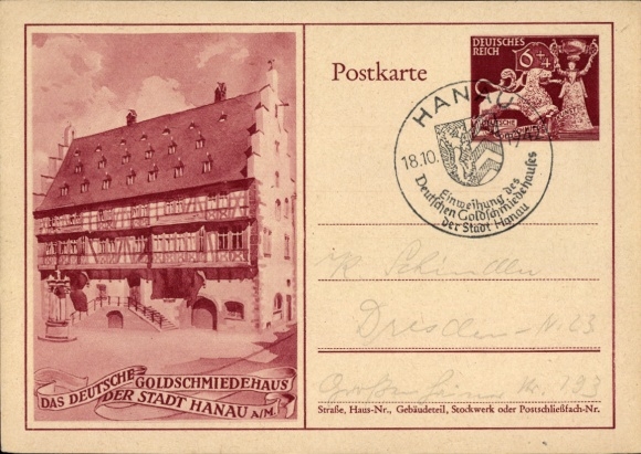 Ganzsachen Ak Hanau am Main Hessen, Das deutsche Goldschmiedehaus der Stadt