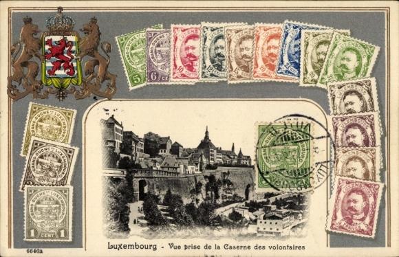 Präge Wappen Briefmarken Passepartout Ak  Luxemburg Stadt, Freiwilligen-Kaserne