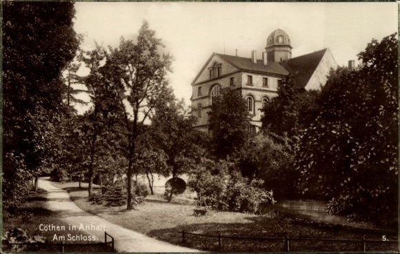 Ak Cöthen Köthen in Anhalt,  Schloss, Parklandschaft, Bäume, Weg