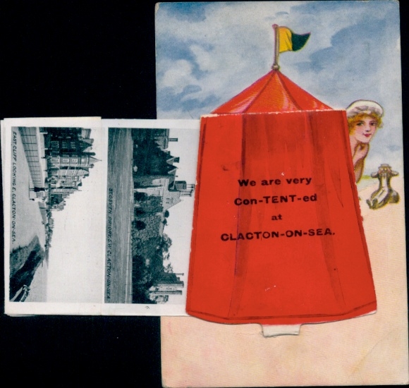 Leporello Ak Clacton on Sea Essex England, East Cliff, Priory, Strandzelt