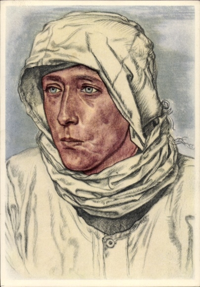 Künstler Ak Willrich, Wolfgang, Ein bewährter Spähtruppführer im Westwallvorfeld im Schneetarnhemd