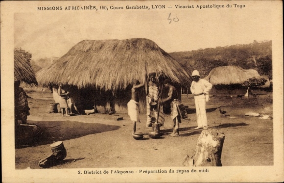 Ak Lome Togo, Afrikanische Mission, Menschen bei der Essenszubereitung, Togo