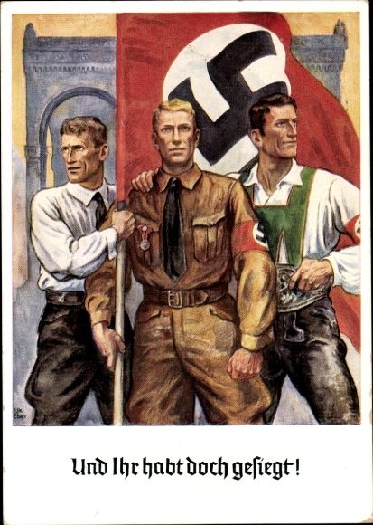 Ganzsachen Künstler Ak Eber, E., Und Ihr habt doch gesiegt, 9. November 1938, Fahne