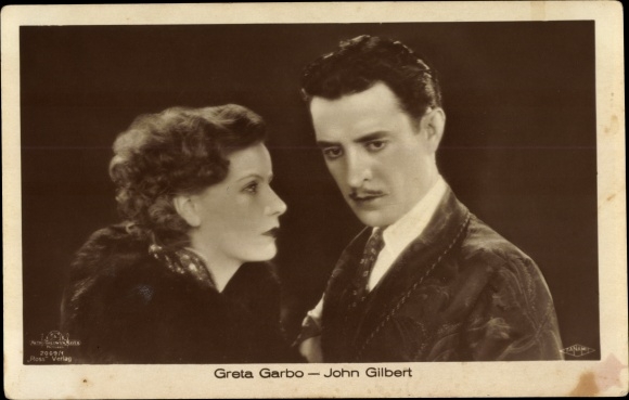 Ak Schauspieler Greta Garbo und John Gilbert, Portrait