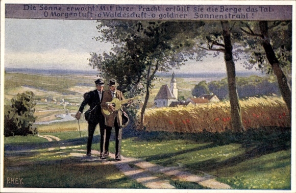 Künstler Ak Hey, Paul, Sommer, Wanderer, Die Sonne erwacht