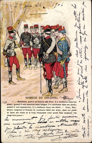 Künstler Ak Französische Soldaten, Heerführer, Rede
