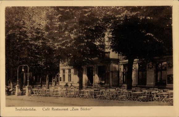 Ak Hamburg Altona Flottbek, Teufelsbrücke, Café Restaurant zum Bäcker
