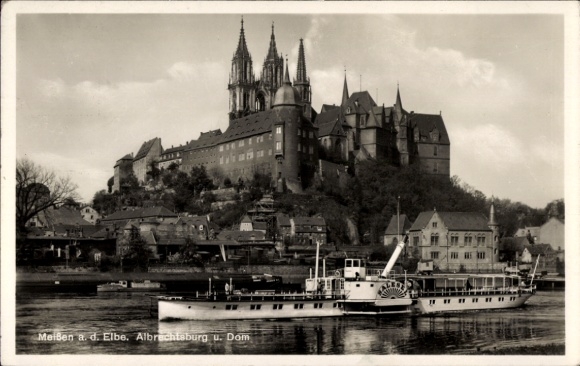 Ak Meißen in Sachsen, Albrechtsburg und Dom, Dampfer Salesel