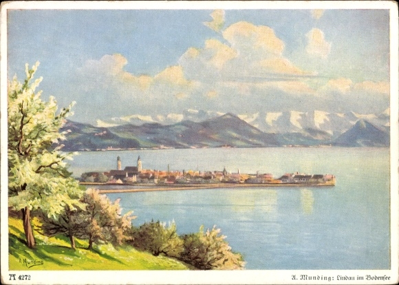 Künstler Ak Munding, A., Lindau am Bodensee Schwaben, Gesamtansicht