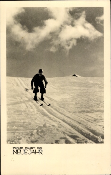 Ak Glückwunsch Neujahr, Skiläufer