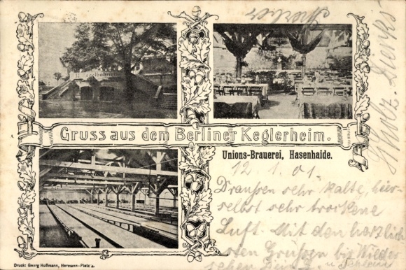 Ak Berlin Kreuzberg, Unions-Brauerei, Hasenheide 22-31, Keglerheim