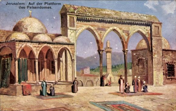 Ak Jerusalem Israel,  Felsendom, Plattform, Menschen, Teppiche