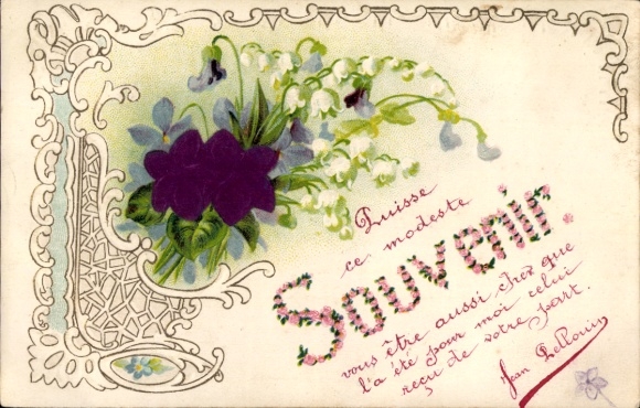 Präge Material Ak Souvenir, Blumen, Maiglöckchen