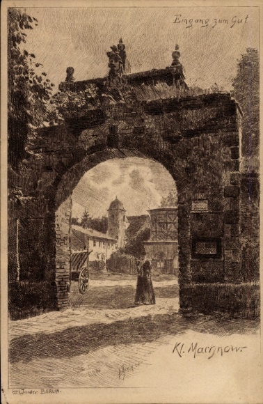 Künstler Ak Kleinmachnow in Brandenburg, Eingang zum Gut