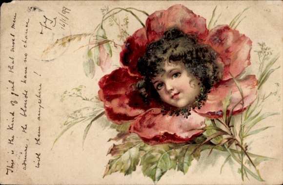 Glitzer Litho Gemaltes Kind-Porträt, Blume