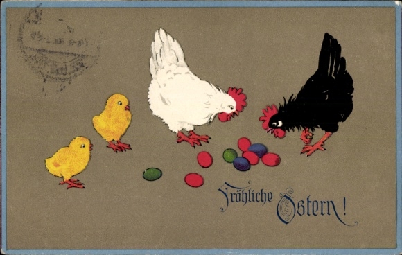 Ak Glückwunsch Ostern, Küken, Hühner, Ostereier