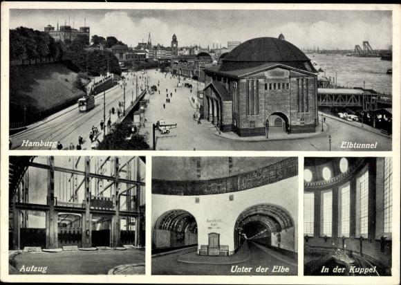 Ak Hamburg Mitte St. Pauli, Elbtunnel, Aufzug, Unter der Elbe, In der Kuppel