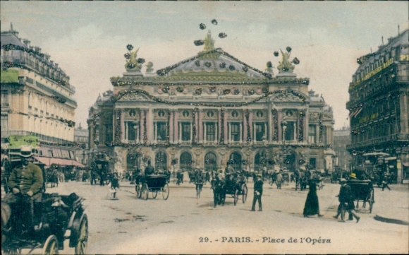 Glitzer CPA Paris IX., Place de l'Opera