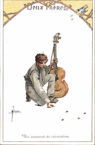 6 Künstler AK von J. v. Bussche, jungen Mann mit Saiteninstrument