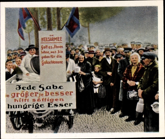 Sammelbild Die Nachkriegszeit Nr. 53 Mai 1922 Heilsarmee, Ausgabe von Suppe und Brot, Gulaschkanone