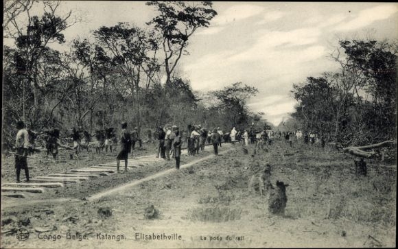 CPA Katanga Elisabethville RD Congo Zaïre, La pose du rail