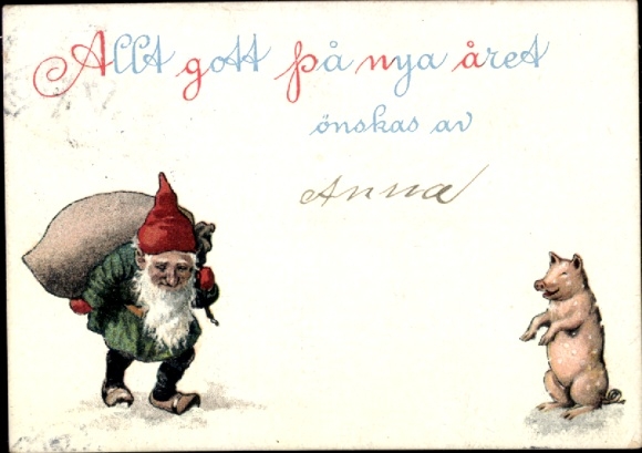Künstler Ak Nyström, Jenny, Fröhliches Neujahr, Zwerg, Schwein