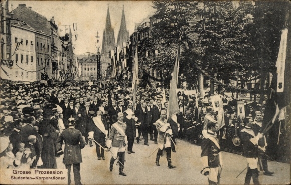 Ak Köln am Rhein, XX. Intern. Eucharistischer Kongress 1909, Studenten, Prozession