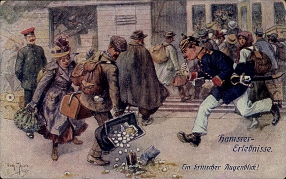 Künstler Ak Thiele, Arthur, Hamstererlebnisse, Ein kritischer Augenblick, Polizist, Eier