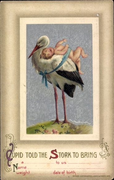 Präge Ak Geburt, Baby, Storch