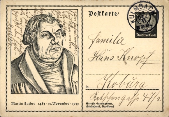 Ganzsachen Ak Martin Luther, 1483, 10. November 1933