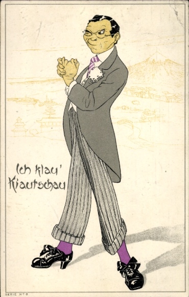 Künstler Ak Quingdao Kiautschou China, Ich klau Kiautschau, Japaner, japanische Belagerung 1914