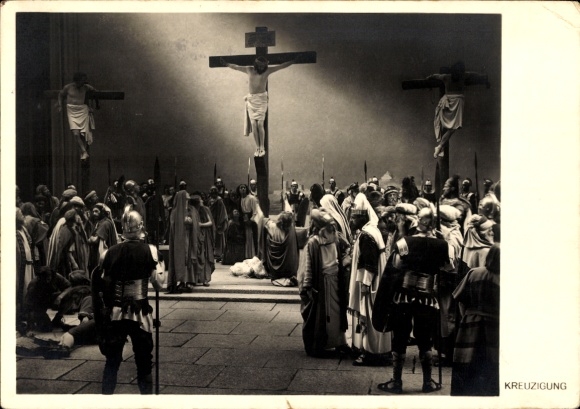 Ak Oberammergau in Oberbayern, Passionsspiele 1934, Theaterszene, Kreuzigung