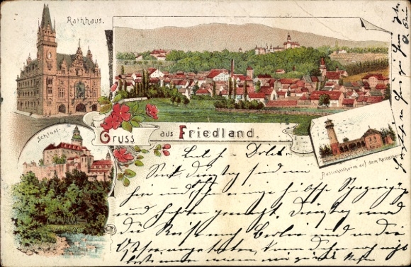 Litho Frýdlant v Čechách Friedland in Böhmen Reg. Reichenberg, Rathaus, Schloss