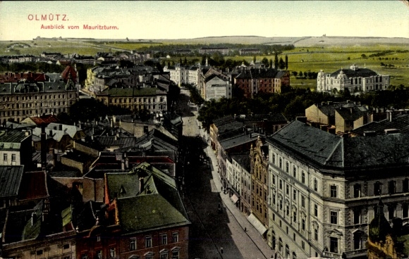 Ak Olomouc Olmütz Stadt, OLMOTZ, Ausblick vom Mauritzturm, Stadtansicht, Landschaft, 