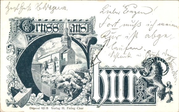 Buchstaben Ak Chur Kanton Graubünden, Teilansicht, Wappen