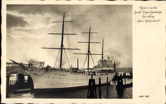 Ak Hamburg, Schwimmende Groß-Jugendherberge Hein Godenwind, Segelschiff