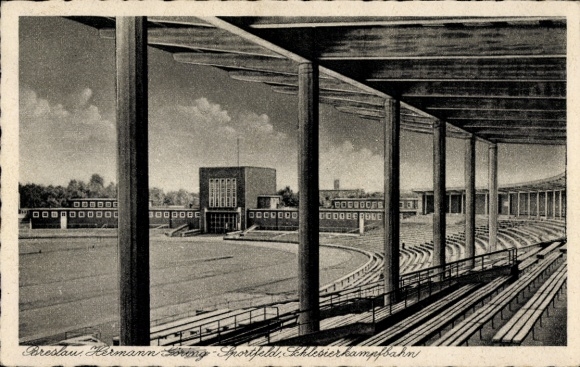 Ak Wrocław Breslau Schlesien, Breslau Hermann Loring-Sportfeld, Shlesierkampfbahn, Wasserballmann