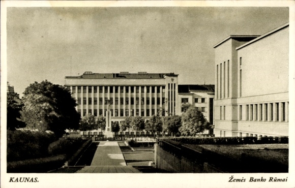 Ak Kaunas Kowno Kauen Litauen, KAUNAS, Žemės Banko Rūmai, Landschaft, Bäume, Statue