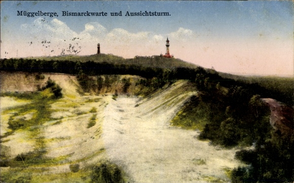 Ak Berlin Köpenick, Müggelberge, Bismarckwarte und Aussichtsturm